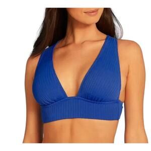 NEW Shade and Shore Bikini Top M 34C 34D 36B 36C 38B Blue Ribbed Padded Triangle